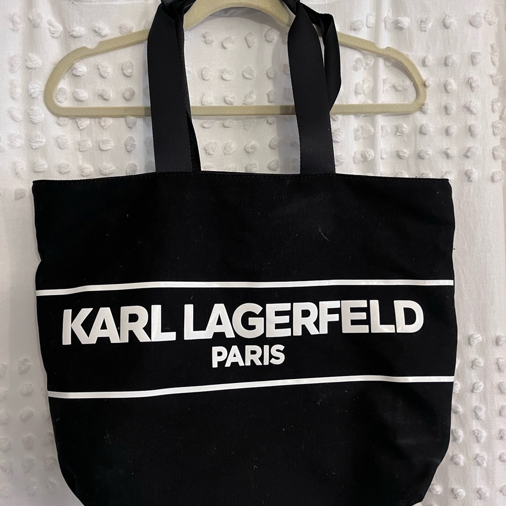 Karl Lagerfeld Black and White Canvas Logo Tote Bag